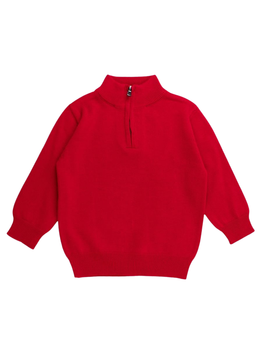 Ruffle Butts-BBY-Quarter Zip Sweater-Red