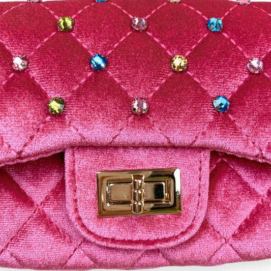 DOE A DEAR - ACC - COLORFUL GEMS VELVET QUILTED PURSE - FUCHSIA