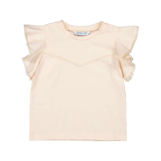 MAYORAL - BG - S/S T SHIRT WITH LACE TRIM - SALMON