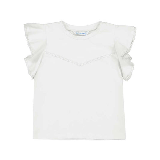 MAYORAL - TG - S/S T SHIRT WITH LACE TRIM - WHITE
