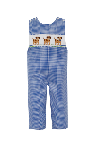 Anavini - Royal Blue Puppies Gingham Long John Set
