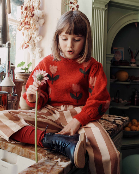 ÉMILE ET IDA - BBY - PULL INTARSIA TULIPES - TULIPE MARS