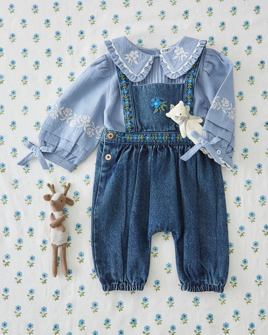 ÉMILE ET IDA - BBY - SALOPETTE DENIM BRODE BEBE - DENIM