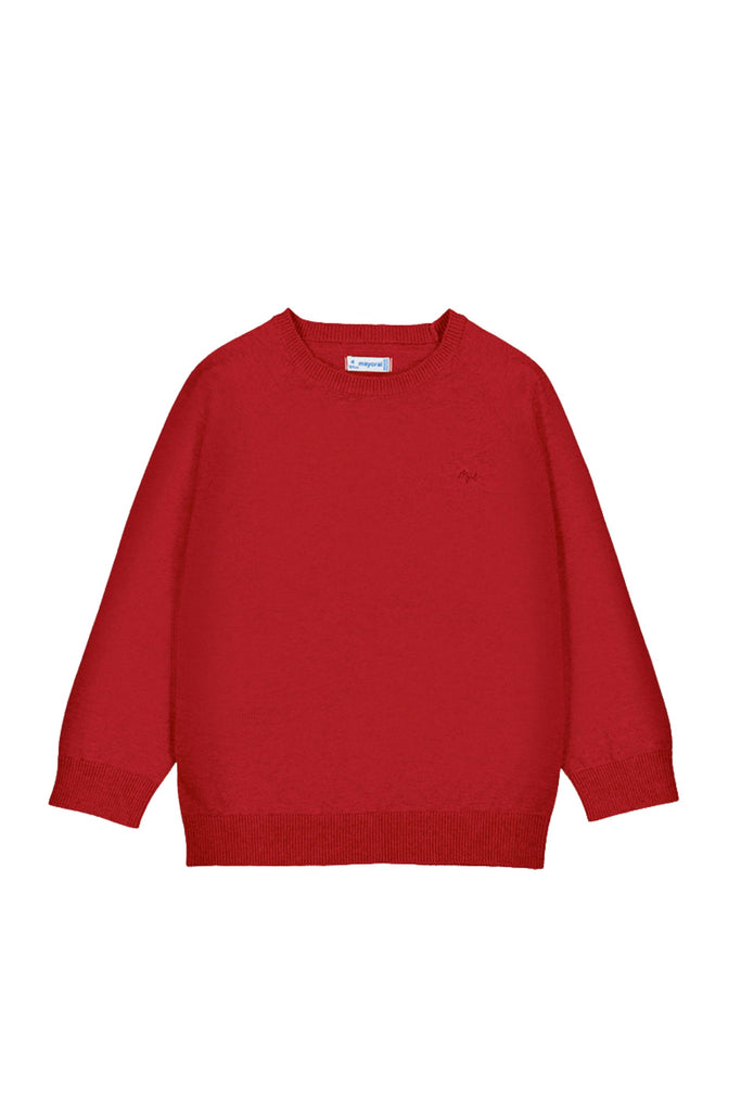 Basic Round Neck Cotton Sweater Red