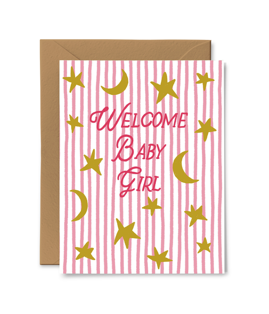 PINK PIGEON STUDIO - T&B - WELCOME BABY GIRL CARD
