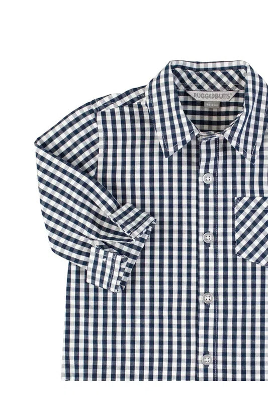 Dark Navy Gingham Button Down Shirt