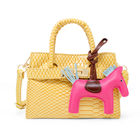 Vivid Crocodile Pony Handbag: Yellow