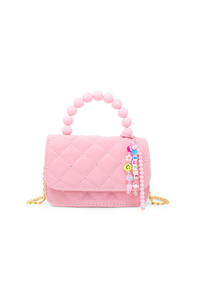Pearl Handle Message Charm Handbag: Pink