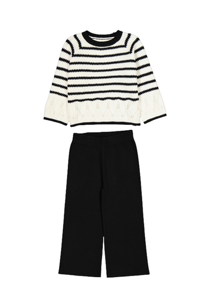 Trousers & Striped Sweater Set Black/Cream