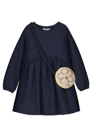 Fleece Dress Navy Polka Dot