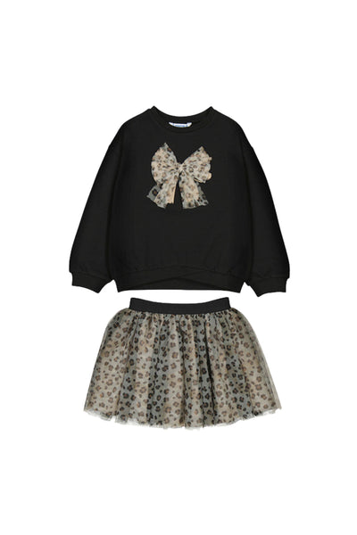 Tuille Skirt Set Black with Leopard