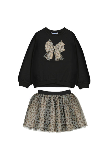 Tuille Skirt Set Black with Leopard
