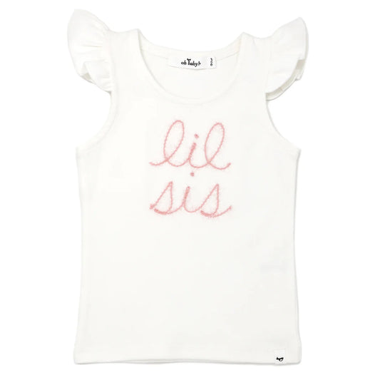 OH BABY! - BBY - "LIL SIS" PINK SPARKLE BABY RIB FS TANK - CREAM