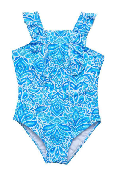 Snapper Rock - Santorini Blue Ruffle Shoulder Swim Suit