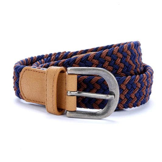 PEPPERCORN KIDS - ACC - BOYS STRETCHY CORD LEATHER BELT - MAROON/NAVY
