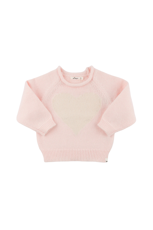 oh baby! - BBY - Crew Neck Sweater - Cream Heart - Baby Pink