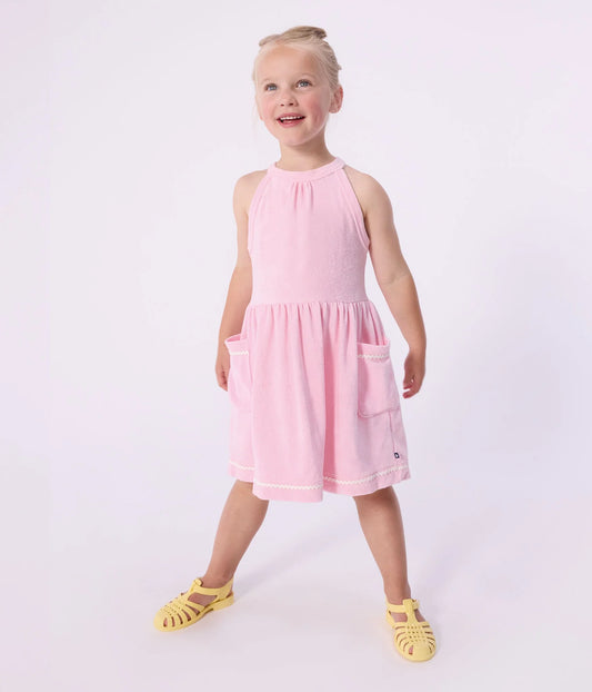 PETIT BATEAU - BG - GIRL SLEEVELESS TERRY DRESS  - PINK