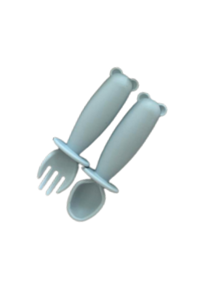 Silicone Fork and Spoon Teether Set - Baby Blue