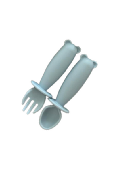 Silicone Fork and Spoon Teether Set - Baby Blue