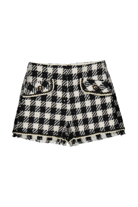 Black Plaid Sequins Bermuda