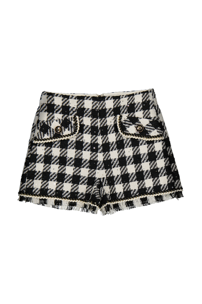 Black Plaid Sequins Bermuda