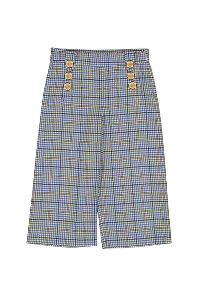 Sky Blue Plaid Culotte Trouser