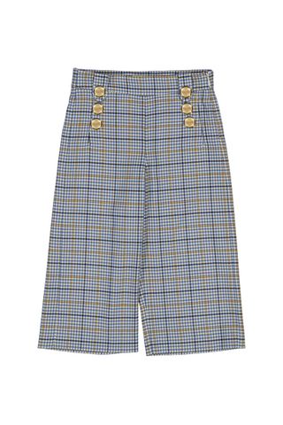 Sky Blue Plaid Culotte Trouser