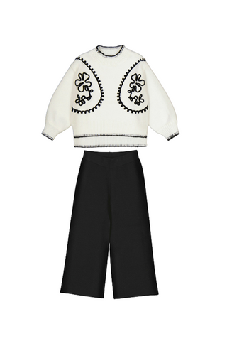 Black & White Long Knit Trouser Set