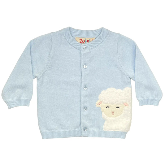 PETIT AMI & ZUBELS - BBY - LAMB PEEK-A-BOO CARDIGAN SWEATER - BLUE