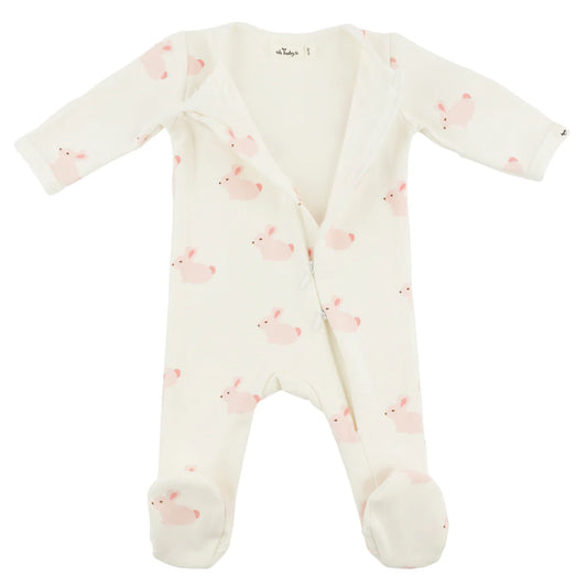 OH BABY! - BBY - BUNNIES PRINT FOOTIE - OYSTER