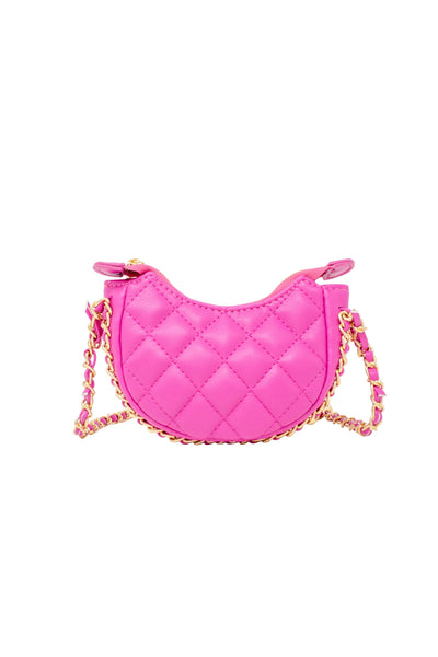 Girls Tiny Quilted Chain Wrapped Hobo Bag: Hot Pink