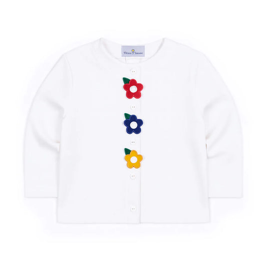 FLORENCE EISEMAN - TG - WHITE KNIT CARDIGAN WITH FLOWERS - WHITE