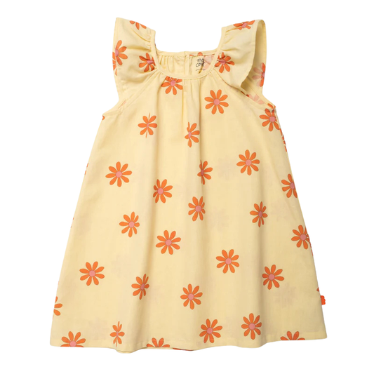 MON COEUR - TG - LINEN FLOWER POWER FLUTTER SLEEVE DRESS - YELLOW