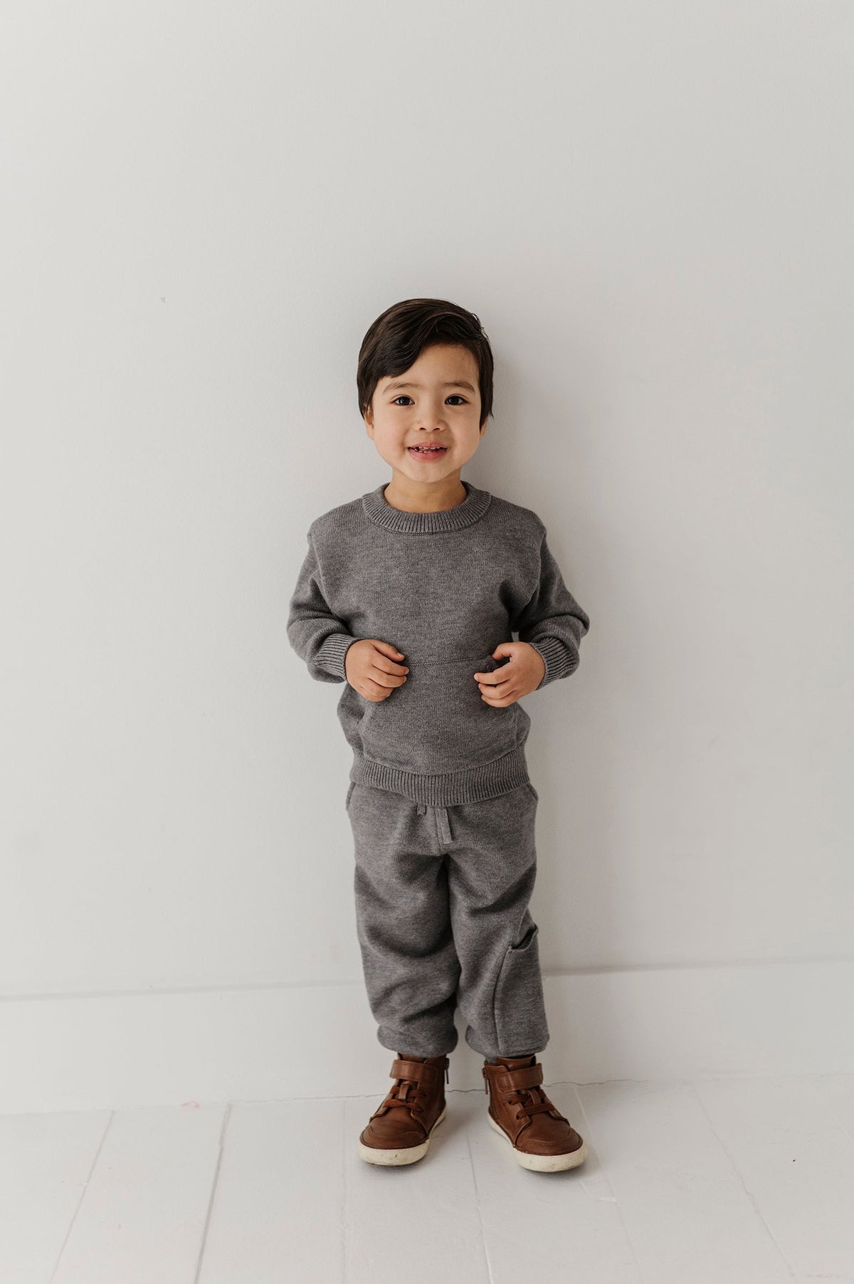 BABYSPROUTS - TB - KNIT SET - HEATHER MID GRAY