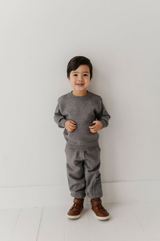 BABYSPROUTS - TB - KNIT SET - HEATHER MID GRAY
