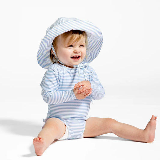MINNOW - BBY - GIRLS POWDER BLUE STRIPE RASHGUARD ONE PIECE - POWDER BLUE