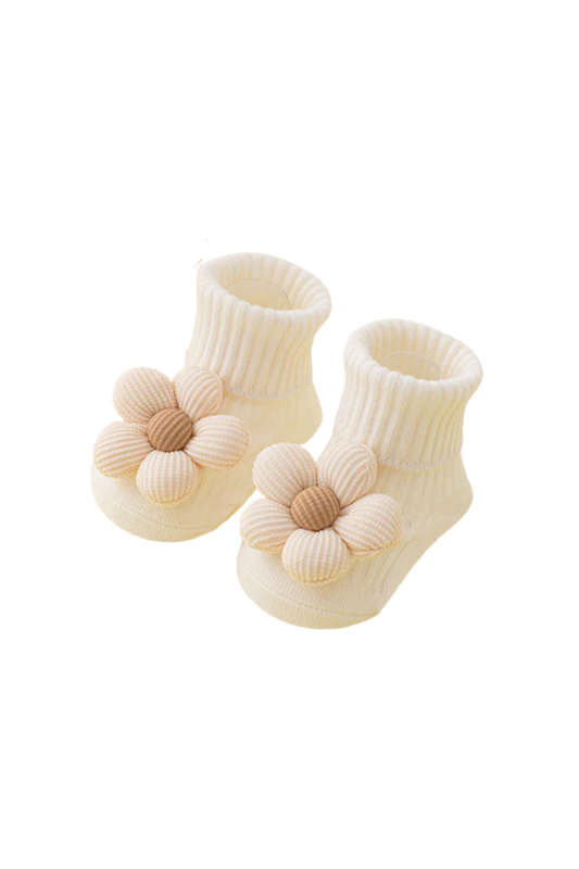 Little Trendy - BBY - Non-Slip Cotton Flower Socks - White