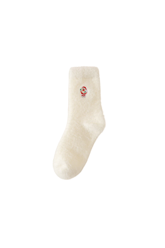 Little Trendy - Christmas Velvet Embroidered Socks- Santa Claus - White