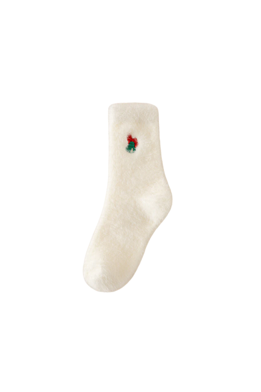 Little Trendy - Christmas Velvet Embroidered Socks- Bell - White