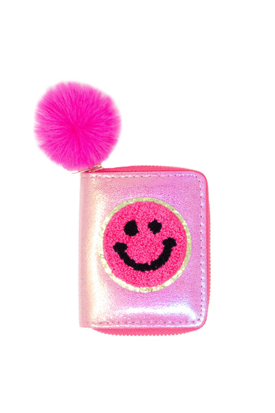 Shiny Happy Face Smile Wallet: Hot Pink