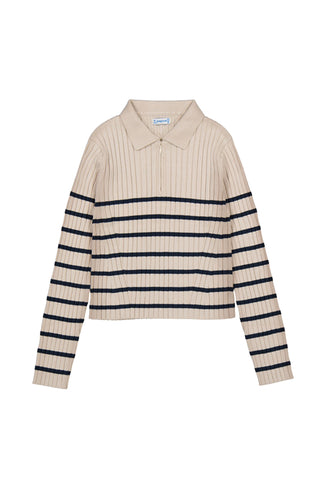 Polo 1/2 Zip Striped Tapioca/Green