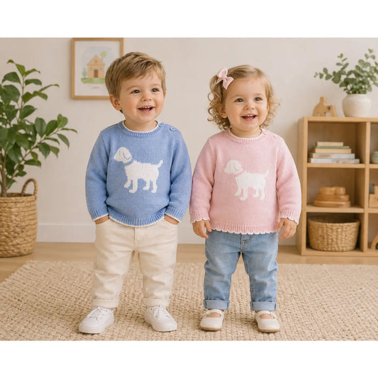 PETIT AMI & ZUBELS - TG - DOG KNIT SWEATER IN PINK - PINK