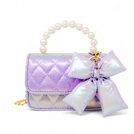 ZOMI GEMS - ACC - SHINY QUILTED FLUFFY BOW HANDBAG - PURPLE