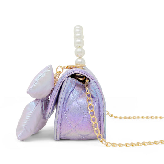 ZOMI GEMS - ACC - SHINY QUILTED FLUFFY BOW HANDBAG - PURPLE
