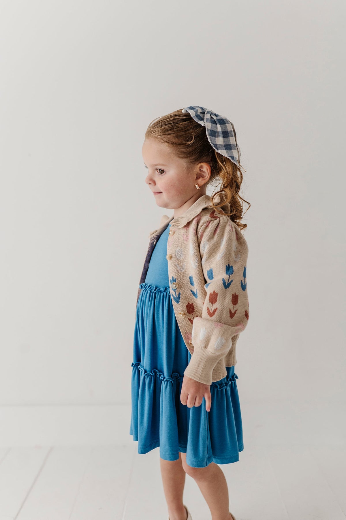 BABYSPROUTS - BBY - FLORAL KNIT CARDIGAN - BEIGE TULIP INTARSIA