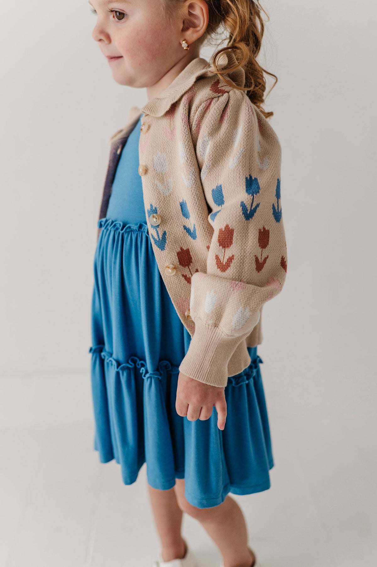 BABYSPROUTS - TG - FLORAL KNIT CARDIGAN - BEIGE TULIP INTARSIA