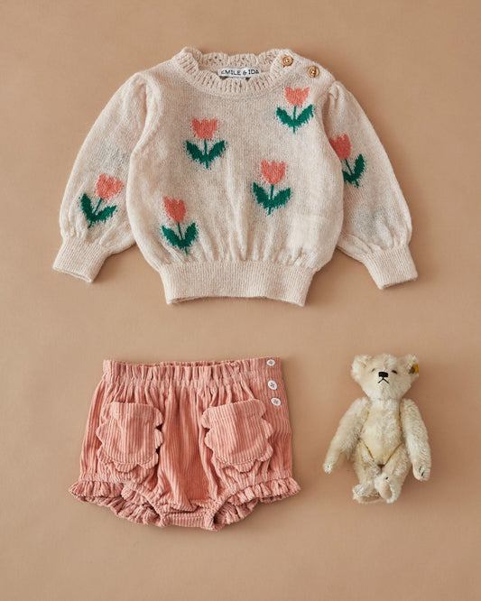 ÉMILE ET IDA - TG - PULL INTARSIA TULIPES - TULIPE ROSE