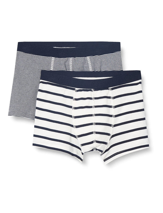 Petit Bateau - Boy 2Pk Stripe Boxers White/Navy