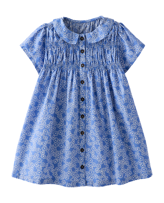 HANNA ANDERSSON - TG - SMOCKED POPLIN DRESS - DAISY CHAIN ON BLUE YONDER