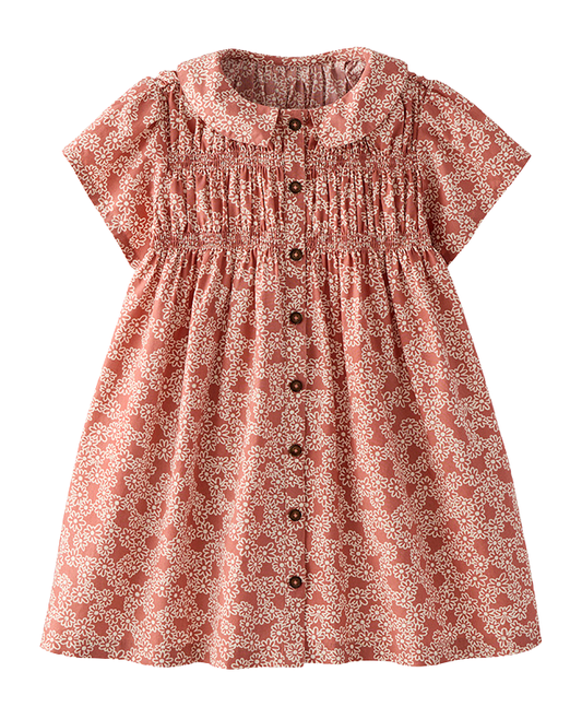 HANNA ANDERSSON - TG - SMOCKED POPLIN DRESS - DAISY CHAIN ON CANYON ROSE